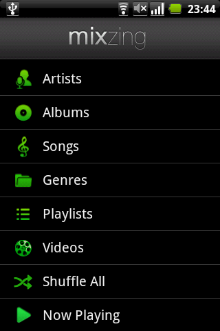 MixZing Home Screen