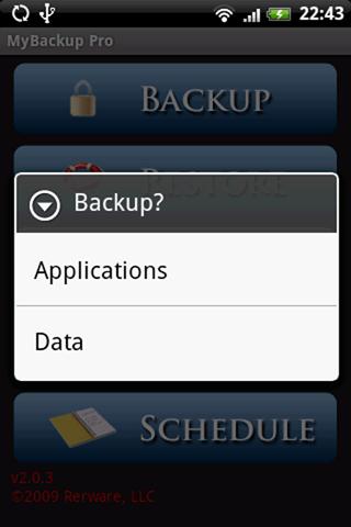 MyBackup Pro Backup Screen