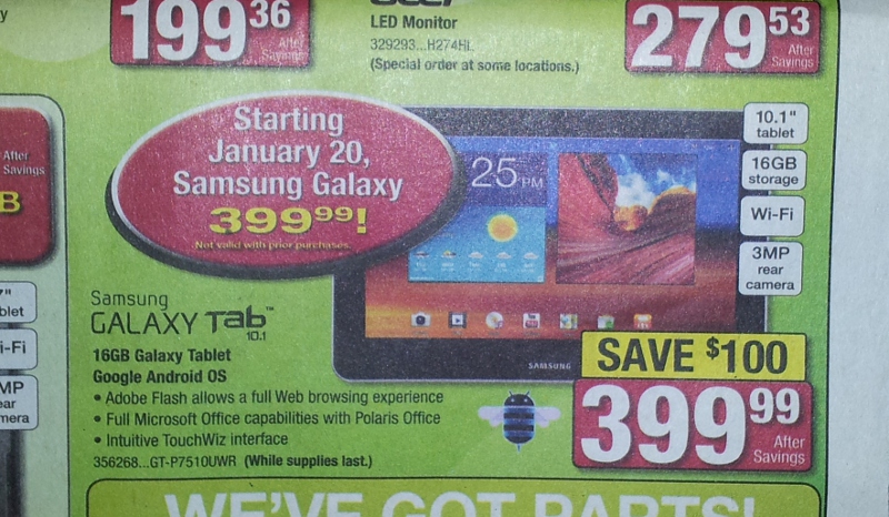 Staples offering galaxy tab for 400