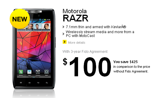 Motorola RAZR now available on Fido