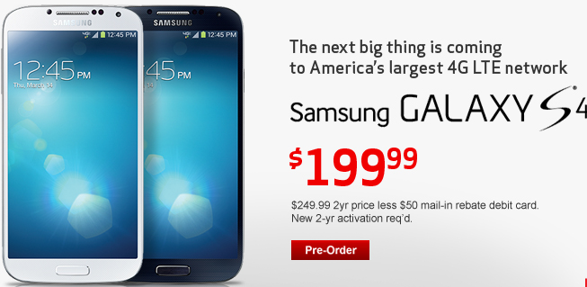 Samsung Galaxy S4 Verizon Pre-Order