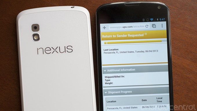 White Nexus 4 shipping