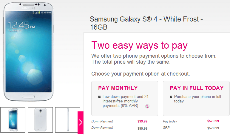 Samsung Galaxy S4 for T-Mobile promo pricing