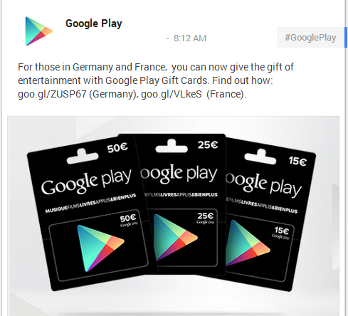 Google Play Gift Cards Germany France