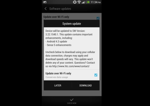 HTC One Android 4.3 Update