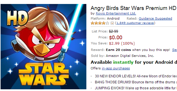 Amazon Kindle App Bundle Angry Birds