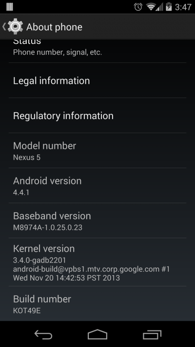 android 4.4.1 for nexus 5