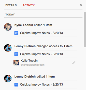 Google Drive Activity Feed Update