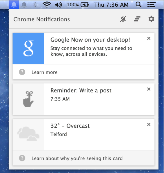 Google Now Card Desktop