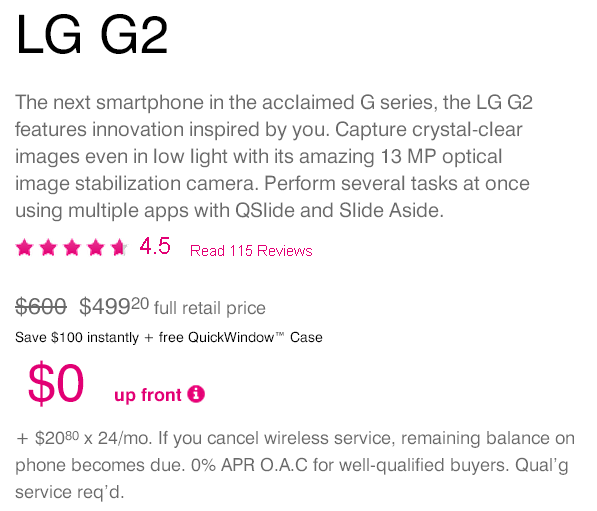 T-Mobile LG G2 price drop