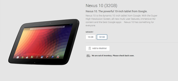 32gb nexus 10 out of stock