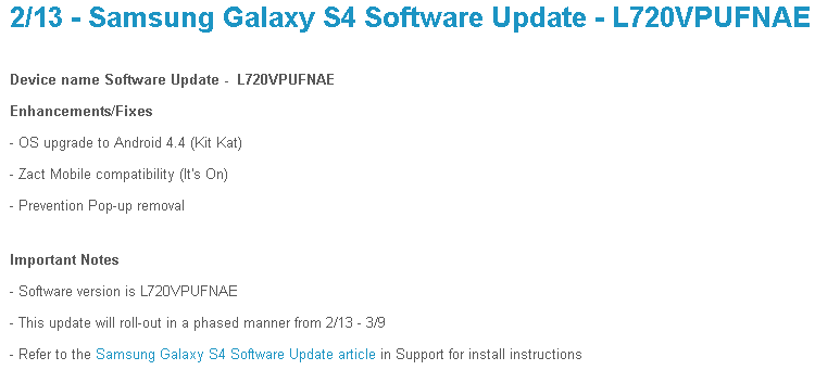 Samsung Galaxy S4 Sprint ANdroid 4.4.2 KitKat