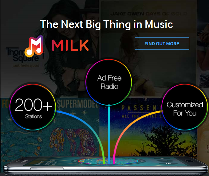 Milk Music ad-free free streaming radio form Samsung