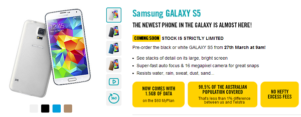 Optus preorders for the Samsung Galaxy S5