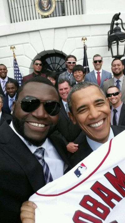 selfie of David Ortiz and Barack Obama