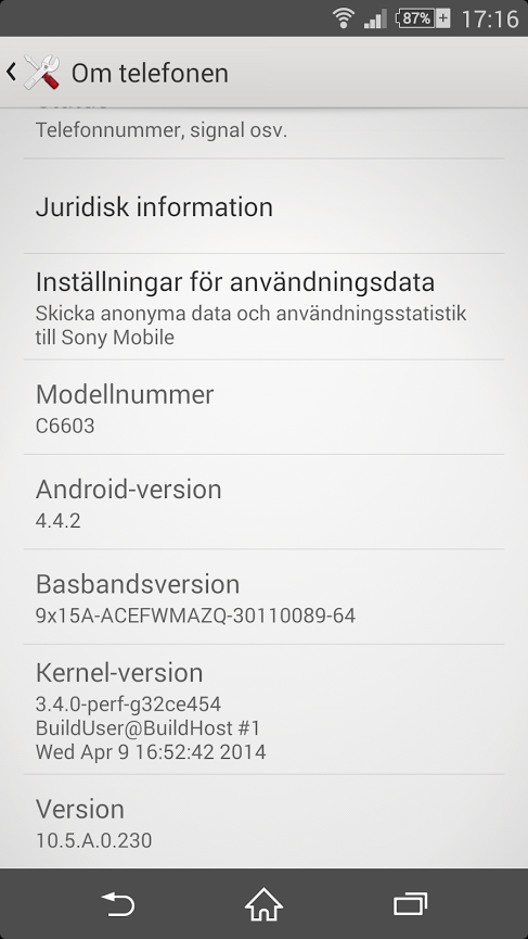 Android 4.4 KitKat Sony Xperia Z