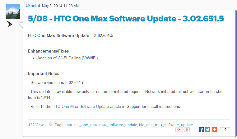 HTC One max update support