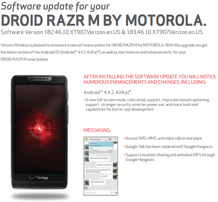 Verizon Motorola DROID M Android 4.4.2 KitKat