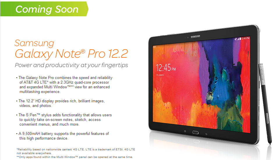 AT&T Galaxy Note Pro 12.2 Samsung tablet