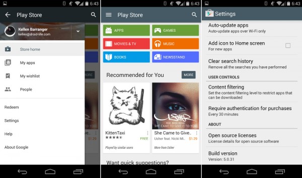 Google Play Store 5.0 with Material Design