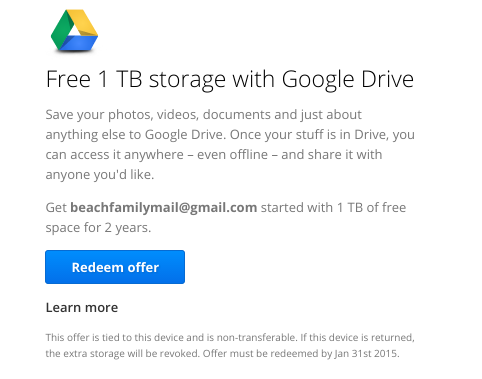 Google Drive Storage offers
