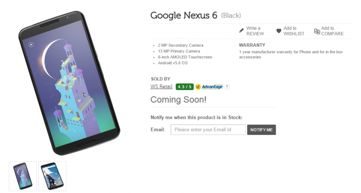 Google Nexus 6 in India