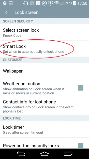 Smart Lock on the LG G3