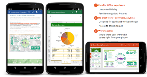 Microsoft Word, Excel Powerpoint for Android phones