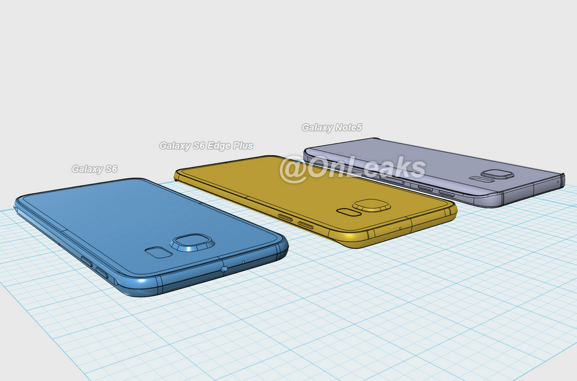 what the Samsung Galaxy Note 5 will look like next to the Galaxy S6 Edge Plus and Galaxy S6